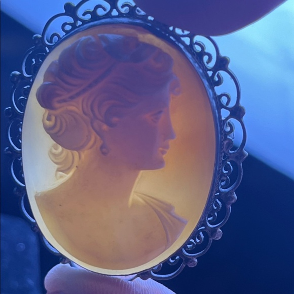 Antique Shell Cameo Muse Silver 800 Brooch Pendant